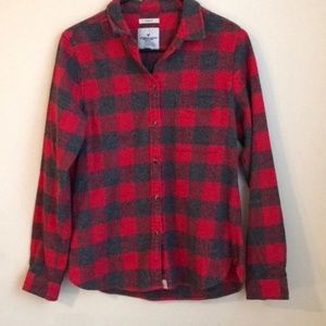 American Eagle Red & Grey Slim Fit Flannel
